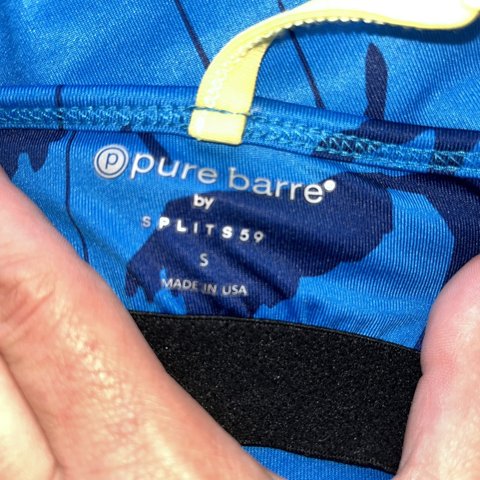 Pure Barre Lynx Blue & Yellow Palm Tree Pattern Y-Strap Tank Top Woman’s Sz SM