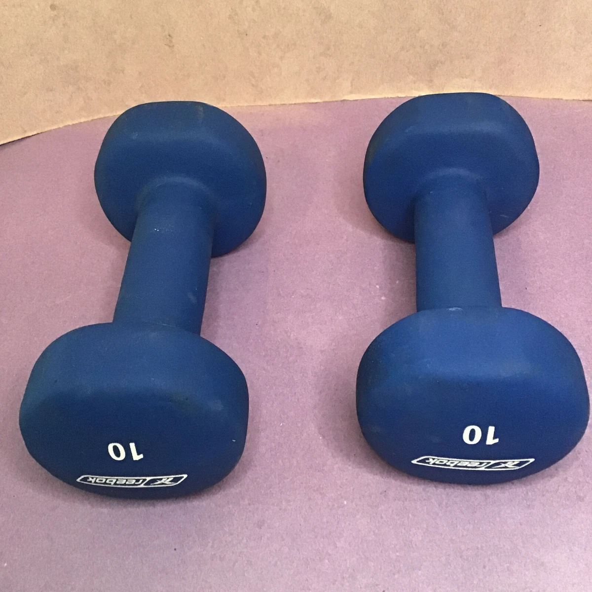 Two 10lb Reebok Barbells DUMBBELL Neoprene Weights Blue Total 20lb Pair Lot |