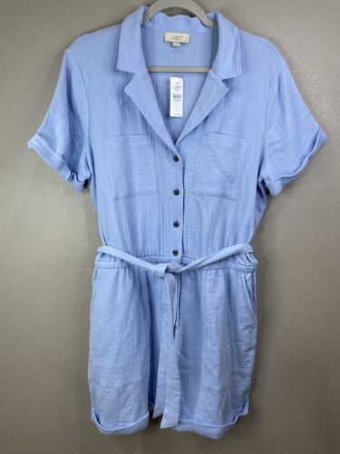 Loft Jumpsuit Women’s Blue Shorts One Piece Medium New Cottagecore 100% Cotton