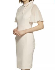 CALVIN KLEIN MOCK TIE NECK, FLUTTER SLEEVE SHEATH DRESS, BLOSSOM, SIZE 4 NWT