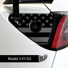 Ghost Black Patriot Flag Tesla Charge Port Wrap  Model 3