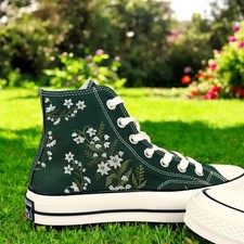 Personalized Converse High Tops  Custom Lily Flower Embroidery Sneaker Handmade