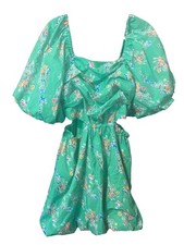 A New Day Puff Short Sleeve Cut Out Bubble Dress Green Floral XL PKTS NWT Lined
