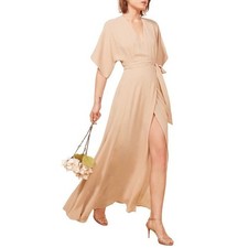NWT Reformation Winslow Maxi Dress Champagne Kimono Sleeve Belted Viscose XS
