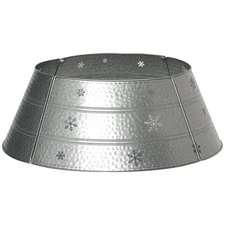 Christmas Tree Collar Steel Tree Ring Skirt w/ Snowflake Print, 26" Base, Silver