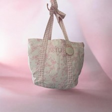 Pink/White Canvas Bride Tote Bag Floral Gingham Bow Handles I Do Crew Tag