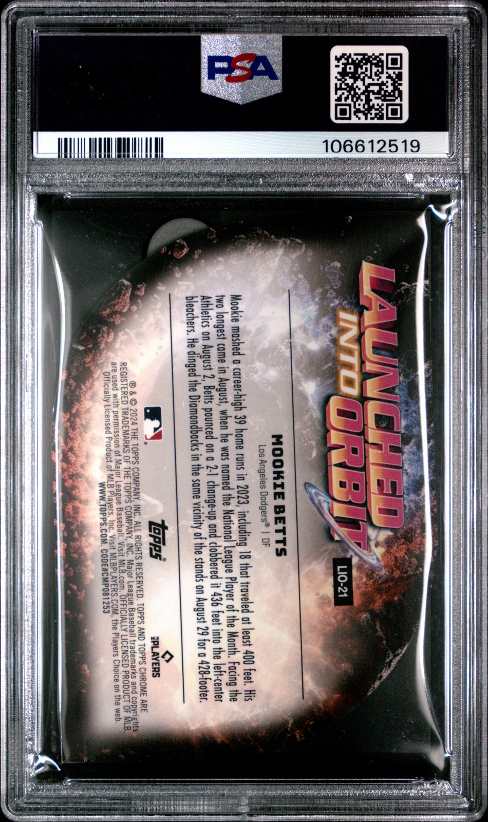 2024 TOPPS COSMIC CHROME LAUNCHED INTO ORBIT #21 MOOKIE BETTS 24/50 PSA 8 view 2