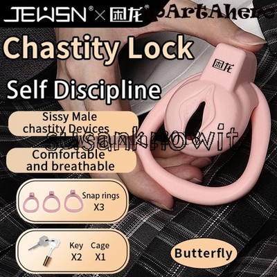 Male Chastity Device Flat Chastity Lock Cage with 3 Rings Bandage Belt for Men