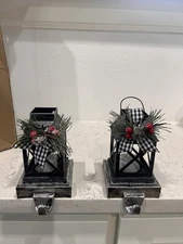 Therwen 8 Pcs Christmas Lantern Stocking Holders Xmas Mantle Hooks Light up