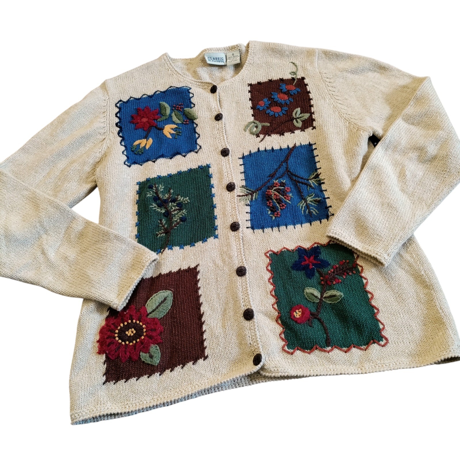 VTG Classic Elements Knit Patchwork Sweater Small… - image 3
