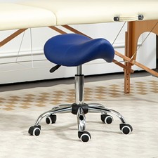 PU Leather Saddle Stool w/ Moulded Padded Seat Adjustable Height 5 Wheels