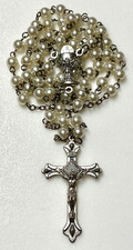 Vintage First Communion Pearl Rosary Cross Crucifix Chalice Italy Prayer Beads