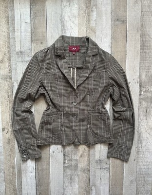 XX by Mexx Y2K Checkered Blazer Jacket Size 12 Brown and Black 100% Cotton VGC
