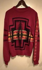 Vintage PENDLETON Aztec Southwest Western Wear Wool Sweater Size M Red USA Made