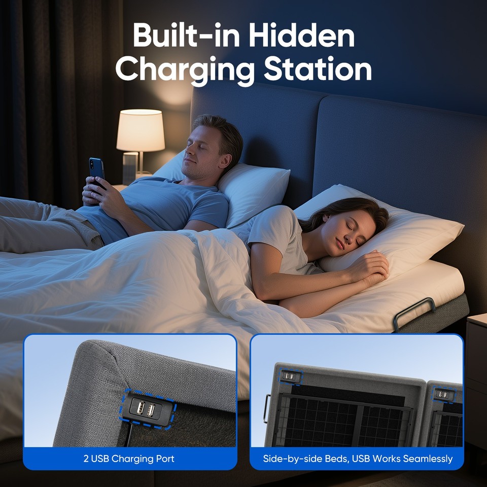 Upgraded Electric Adjustable Bed Frame Base With Massage Backlit Remote ...