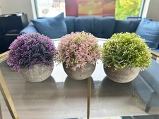 Artificial Potted Plants Fake Faux Green Purple Pink Decorative Home Lot of 3