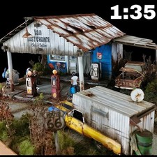 Vecchia stazione di servizio in scala 1:35 - Laser Cut costruzione kit in legno per fai da te