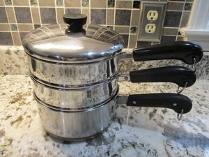 Revere Ware 2Qt Saucepan Copper Stainless Handled Steamer Double Boiler Lid Set
