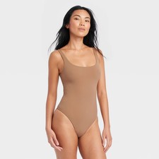 Women 4-Way Stretch Tank Bodysuit - Auden Brown M: Scoopneck