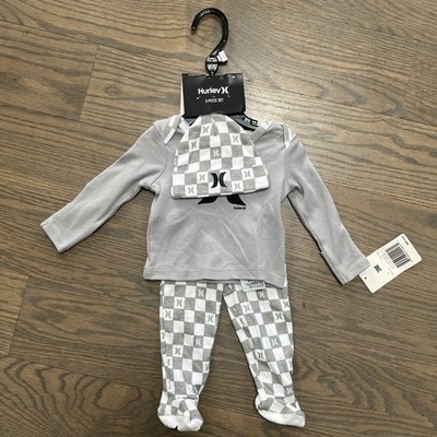 Hurley baby boy three-piece gray white black three months new