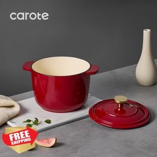 CAROTE 2QT Enameled Cast Iron Dutch Oven Red Mini Sourdough Bread Pot