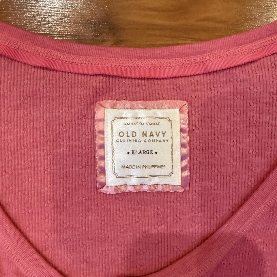 Y2k Old Navy Henley Shirt Womens XL Pink Ribbed Long Sleeve Preppy Gurnge - Image 2 of 4