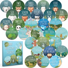 Ellopi 4" Funny Baby Boy Milestone Photo Prop Stickers, 30 Pack