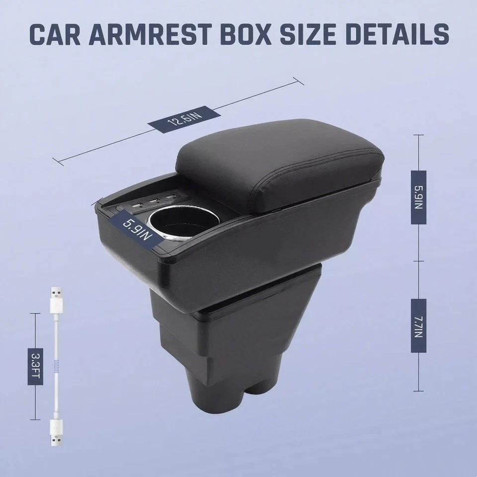 Caixa de armazenamento apoio de braço para Peugeot 207 camada dupla com 6 portas USB e porta-copo - Imagem 3 de 4