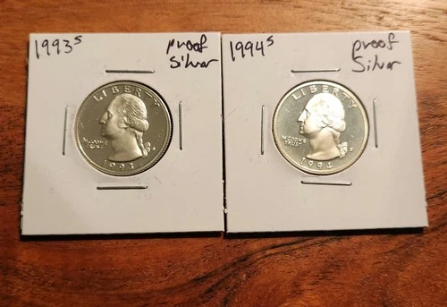 1993S & 1994S WASHINGTON  *90% SILVER MINT PROOF*  QUARTER  **FREE SHIPPING**