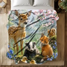 Spring Woodland Baby Animals Coral Fleece Blanket Nursery Decor