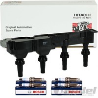 Astemo Hitachi ZÜNdspule + Bosch ZÜNdkerzen FüR Citroen C2 C4 Peugeot 206 1.6