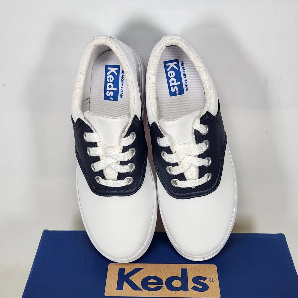 Size 13 Little Kids - KEDS School Days II Leather - White / Navy - Image 3 of 4