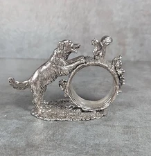 Vintage Reed & Barton 1824 Collection Silverplate Napkin Ring Dog /Squirrel 2003