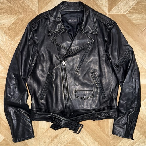 Ralph Lauren Black Label, Ralph Lauren Black Label Motorcycle Belted Lambskin Leather Jacket Polo L READ