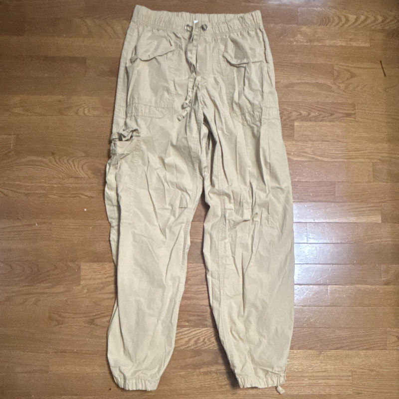 Aerie Women’s Beige Cargo Pants S Woven Polyester Drawstring Elastic Pockets