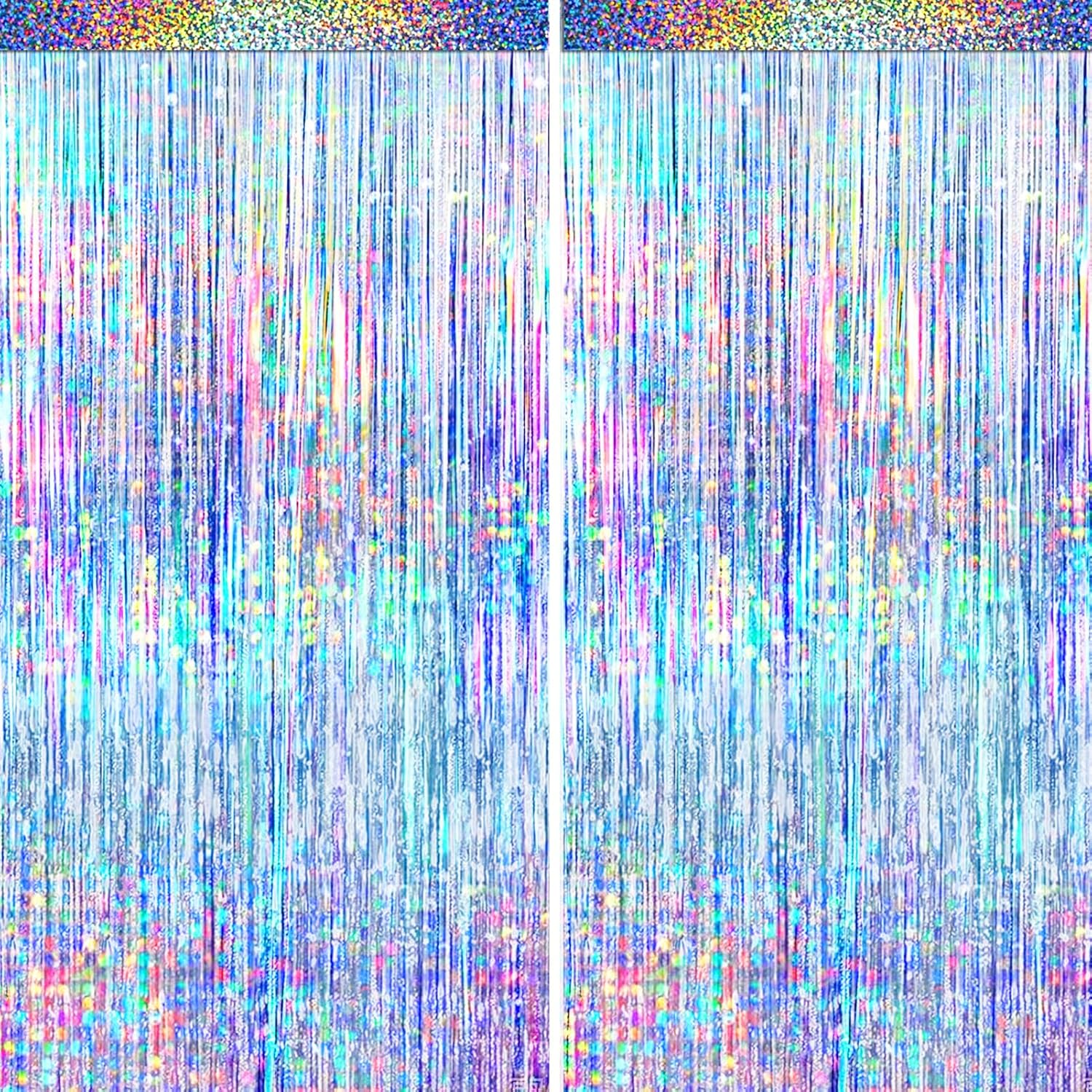 4 Packs Silver Foil Fringe Curtain, Silver Glitter Metallic Tinsel Backdrop for