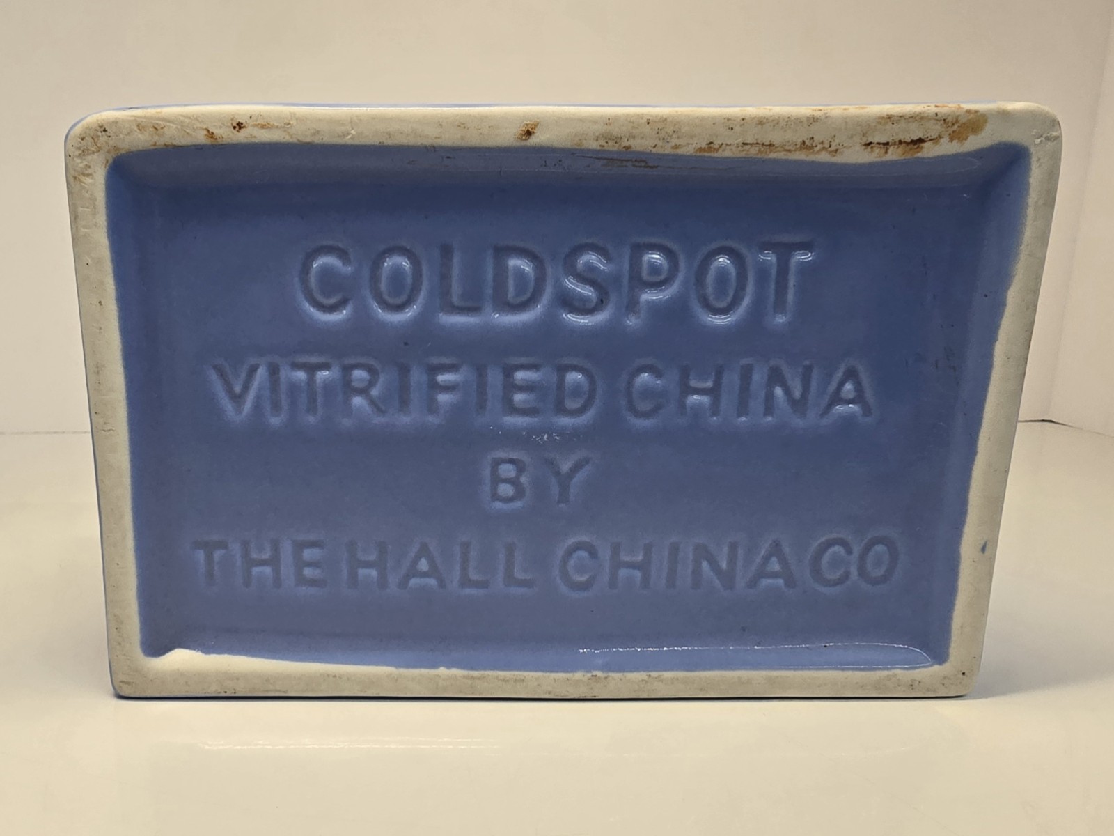 Vintage The Hall China Co. Refrigerator Dish Cold Spot Blue & White 