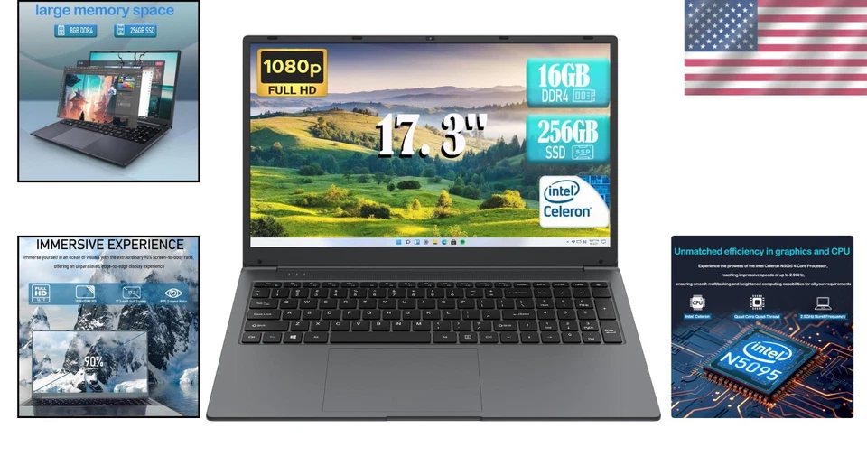 Windows 11 Laptop, 17.3'' FHD, Celeron Processor, 256GB SSD - Image 2 of 4