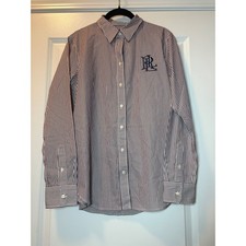 Lauren Ralph Lauren Black Label NWT Womens Garnet/White Striped Monogram Shirt