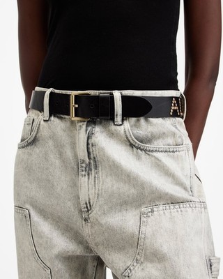 AllSaints Rock Studded Leather Belt BLACK/WARM BRASS Sz XL  display picture 1