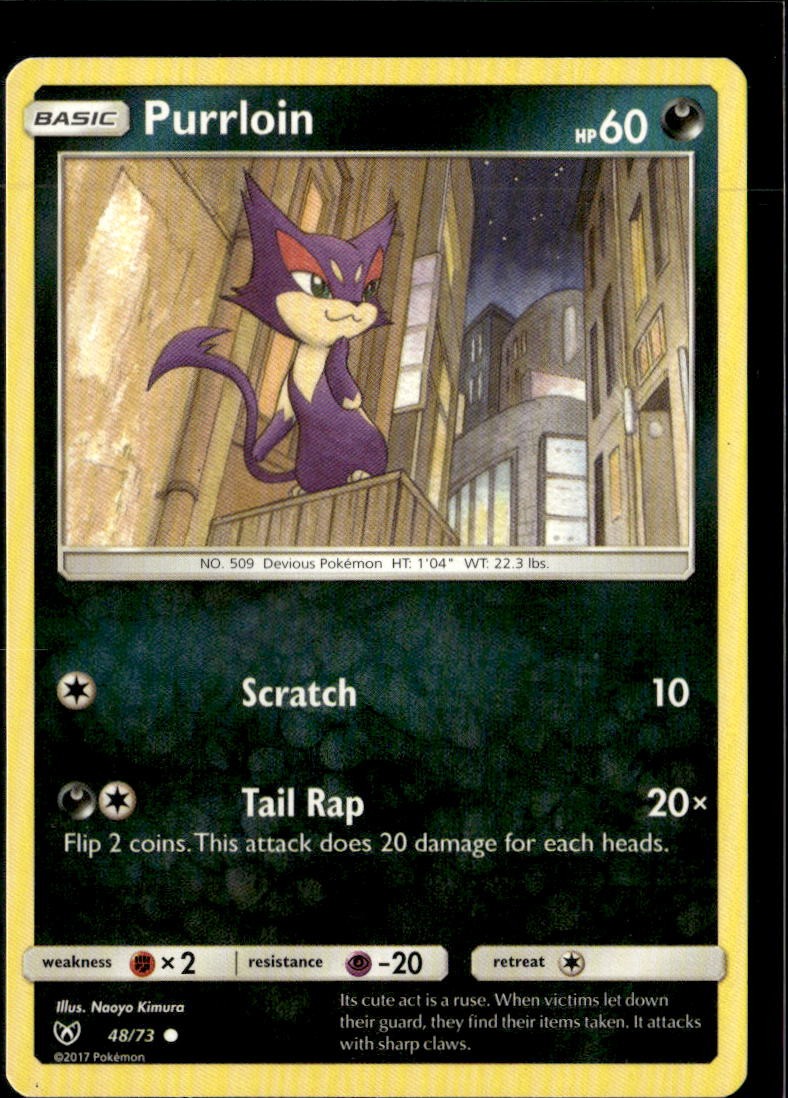 Pokemon Purrloin 48/73 Shining Legends Non Holo Common  2 Card Lot LP