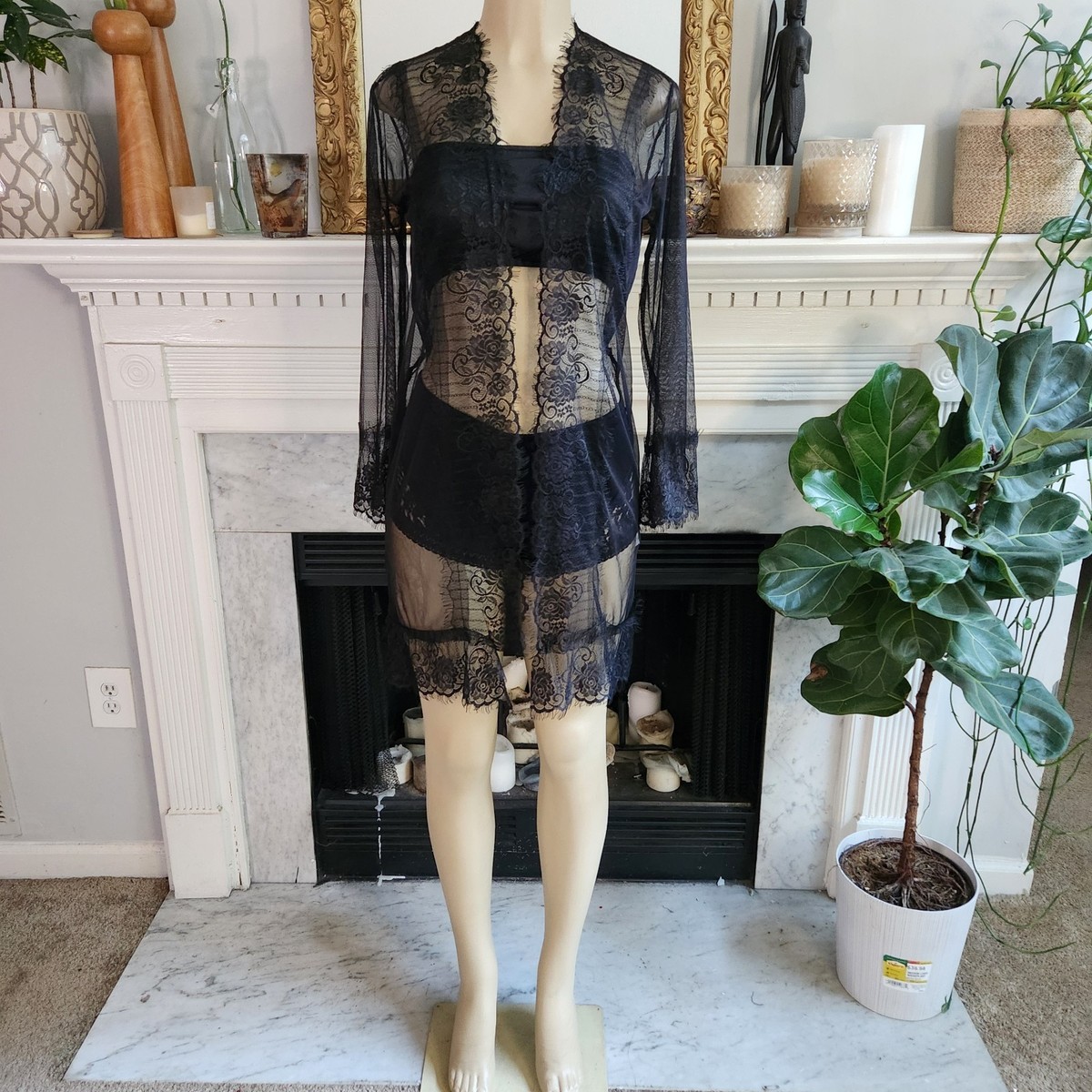 Black Lace Kimono Floral Sheer Eyelash Gothic Witchy Fairy Stretch One Size  | eBay