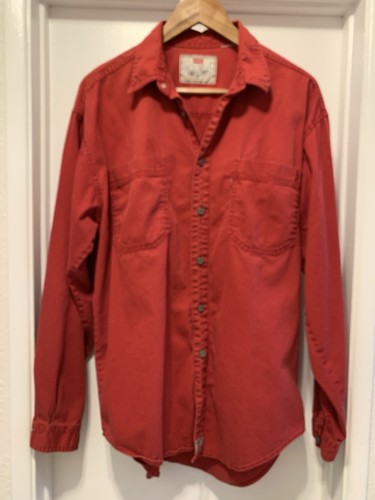 Levi's, Vtg Levi's Red Tab Denim Jean Shirt 90s Ranch Workwear Red Sz L Free Shipping