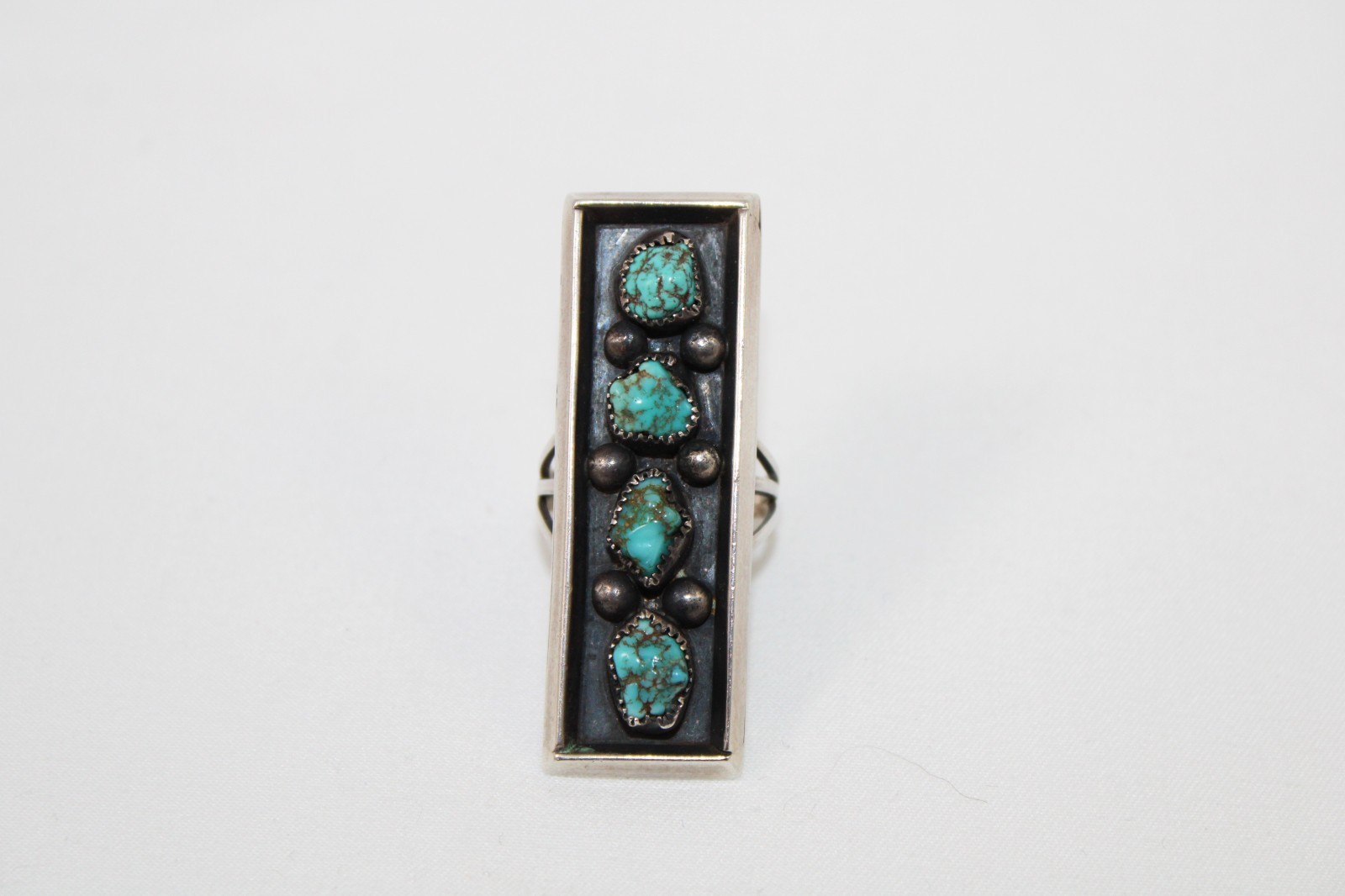 Rectangular Sterling Silver & Four Turquoise Ston… - image 11