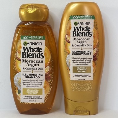 2 PK Garnier Whole Blends Illuminating Shampoo w Moroccan Argan & Camellia Oils