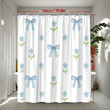 Cute Blue Floral Shower Curtain with Bows for Kids Bathroom