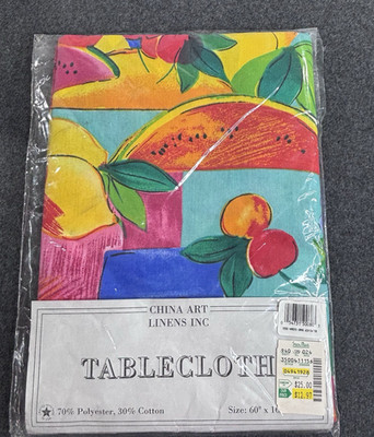 VTG NOS China Art Linens Summer Tablecloth 60 X 104 Oblong Fruits & Flowers