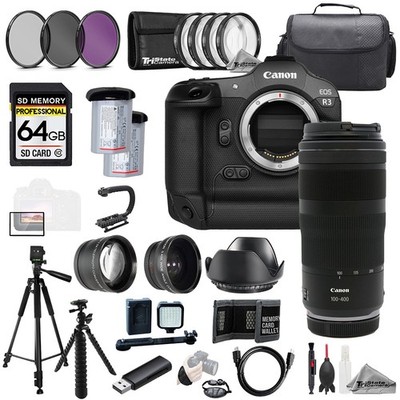 Canon EOS R3 + RF 100-400mm f/5.6-8 IS USM Lens+64GB+ExtBat+9PCFltr-MEGAKit