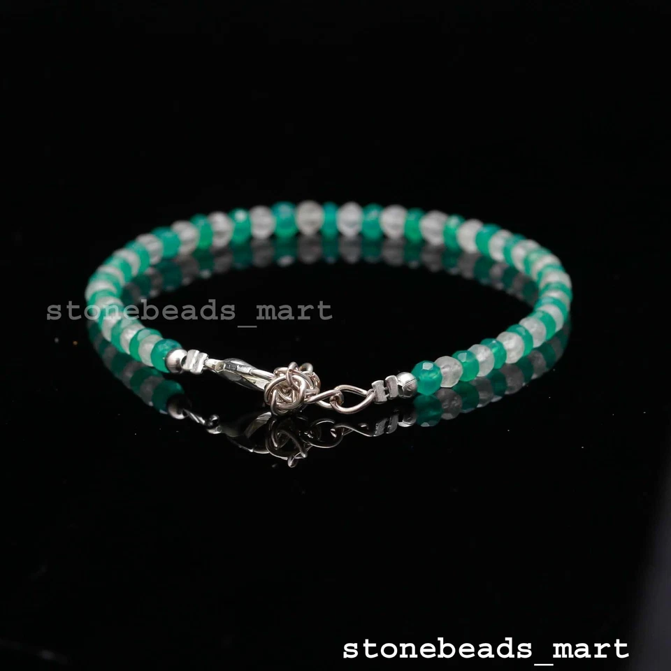 Genuino Verde Ónix + Cristal 4mm Rondelle Facetado Pulsera Ajustable 7" - Imagen 2 de 4
