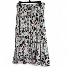 Talbots Black/Red Floral Pleated Midi A-Line Full Flowy Paisley Skirt size 8